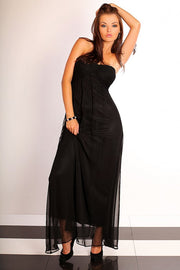 2503-3 Long tulle strapless dress - black