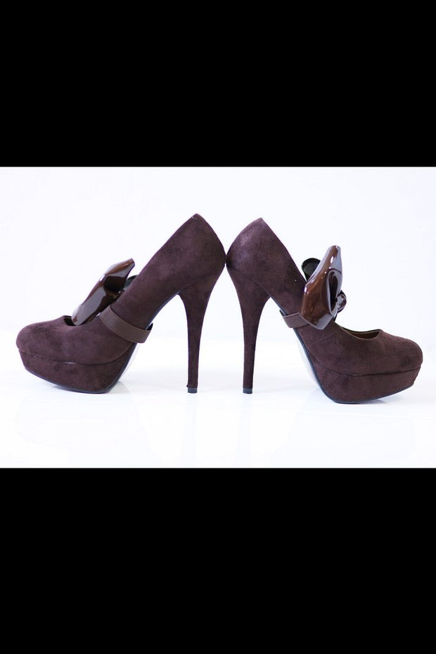 2519-1 High-heeled pumps with bow on elastic band - Brown