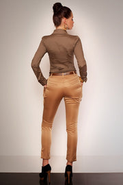 2623-1 Elegant trousers from wrinkling and pockets + belt - creme