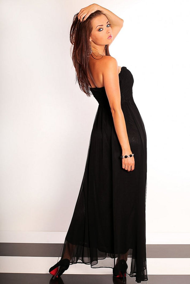 2503-3 Long tulle strapless dress - black