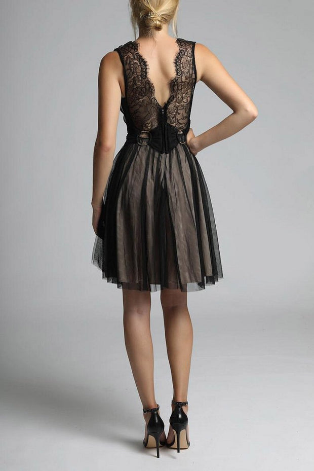 SOKY SOKA  DRESS BLACK-NUDE 600017-1