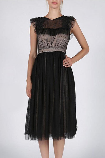SOKY SOKA  DRESS BLACK-NUDE 57004-3